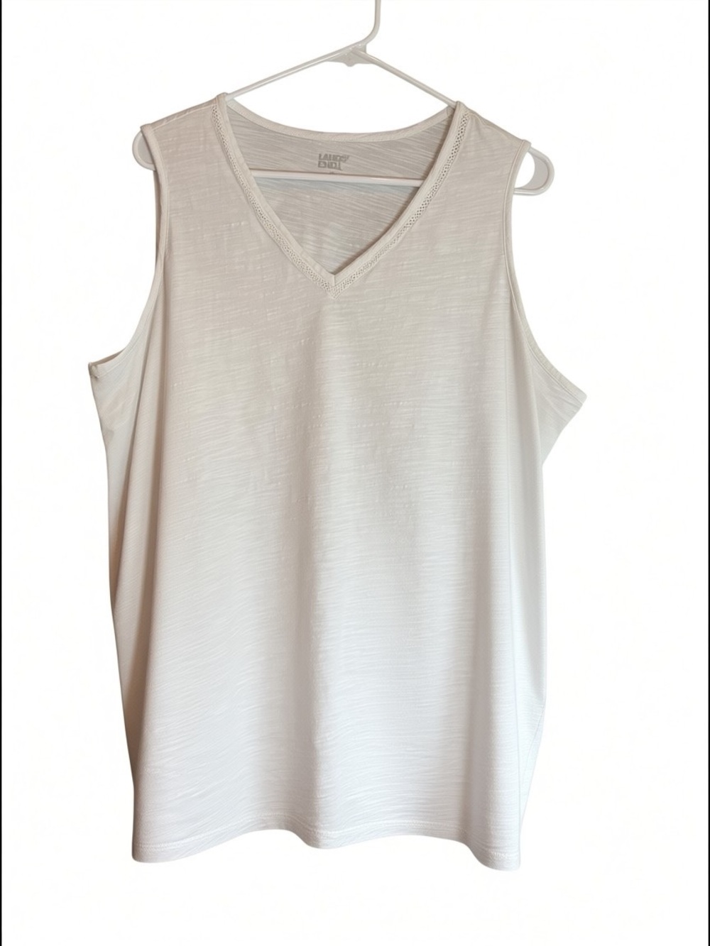 Lands’ End 2X White Sleeveless V-Neck Cotton Modal Tank Top